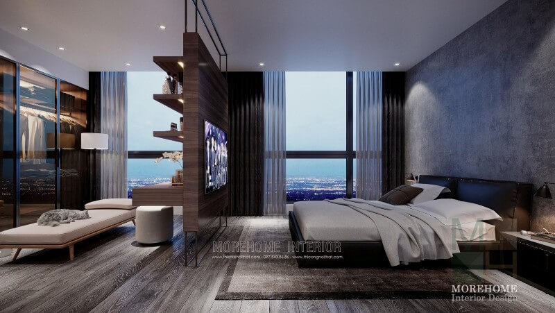 Một không gian nội thất phòng ngủ thiết kế màu sắc đơn giản mộc mạc nhưng lại thể hiện được sự sang trọng riêng biệt. Thiết kế chung cư