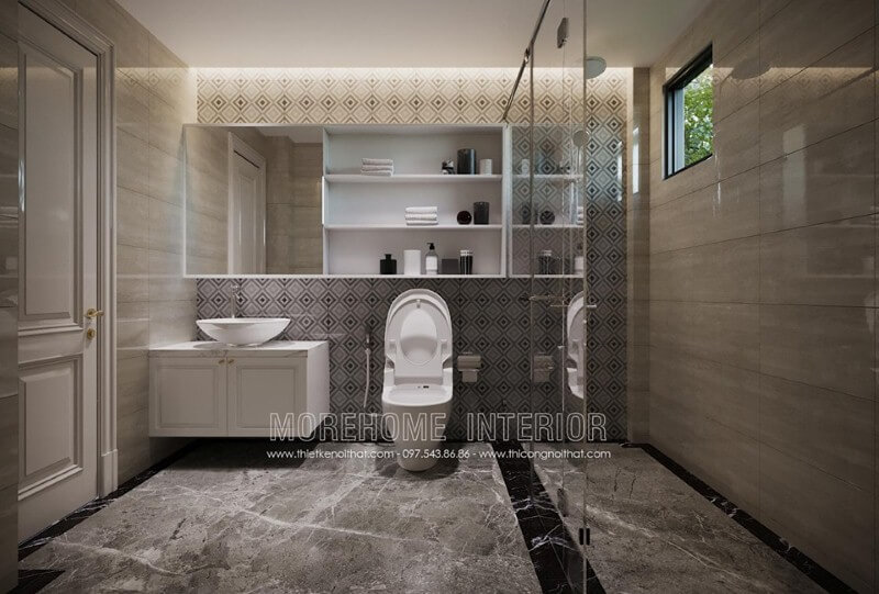 Gạch ốp tường phòng tắm đẹp sang trọng với hoa văn độc đáo. Mẫu nội thất biệt thự đẹp