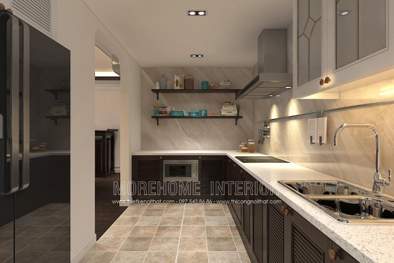 Mẫu tủ bếp gỗ tần bì nhập khẩu phun sơn màu nâu cao cấp mang lại sự sang trọng cho cả không gian Tủ bếp đẹp