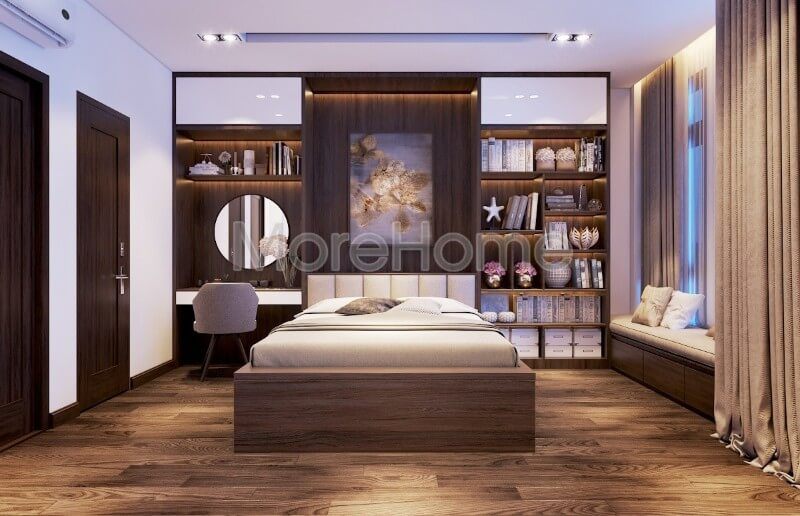 Thiết kế nội thất gỗ công nghiệp cho phòng ngủ nhà phố đơn giản nhưng không kém phần sang trọng từ cách bày trí